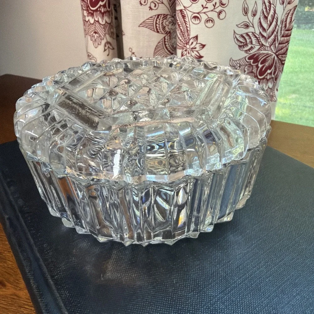 Vintage Pressed Glass Clear Vanity Lidded Powder Jar
